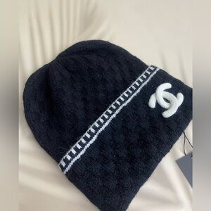 CHANEL Black and White Knit Hat